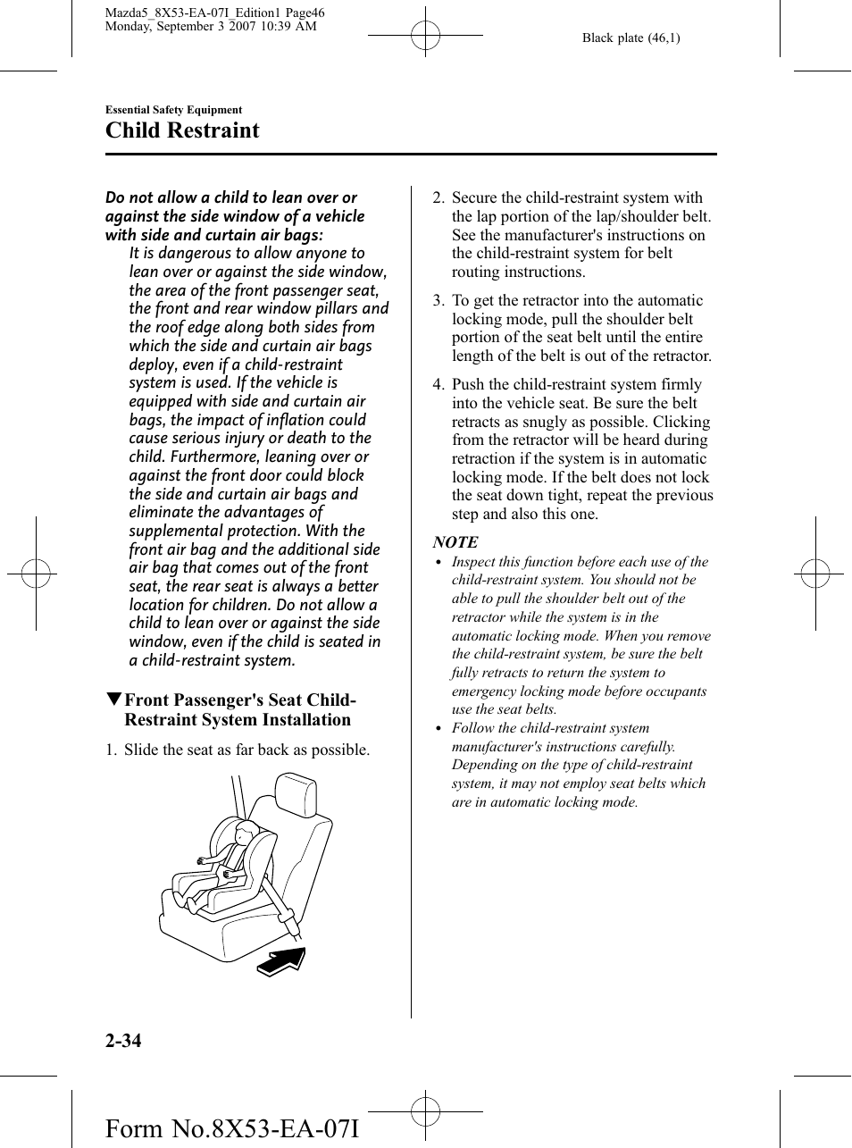 Child restraint | Mazda 2008 5 User Manual | Page 46 / 376