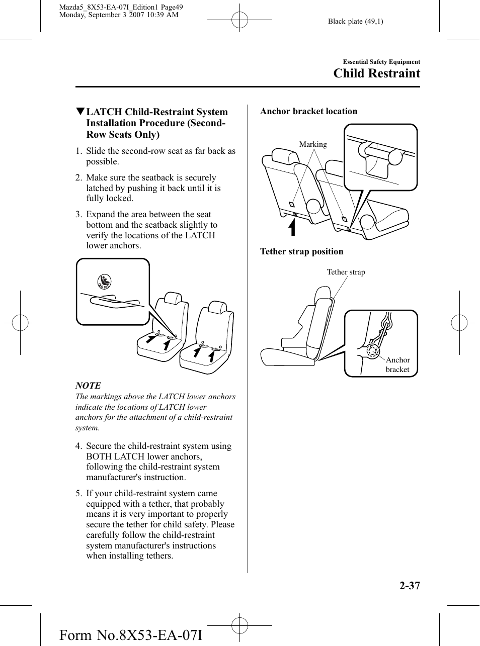 Child restraint | Mazda 2008 5 User Manual | Page 49 / 376