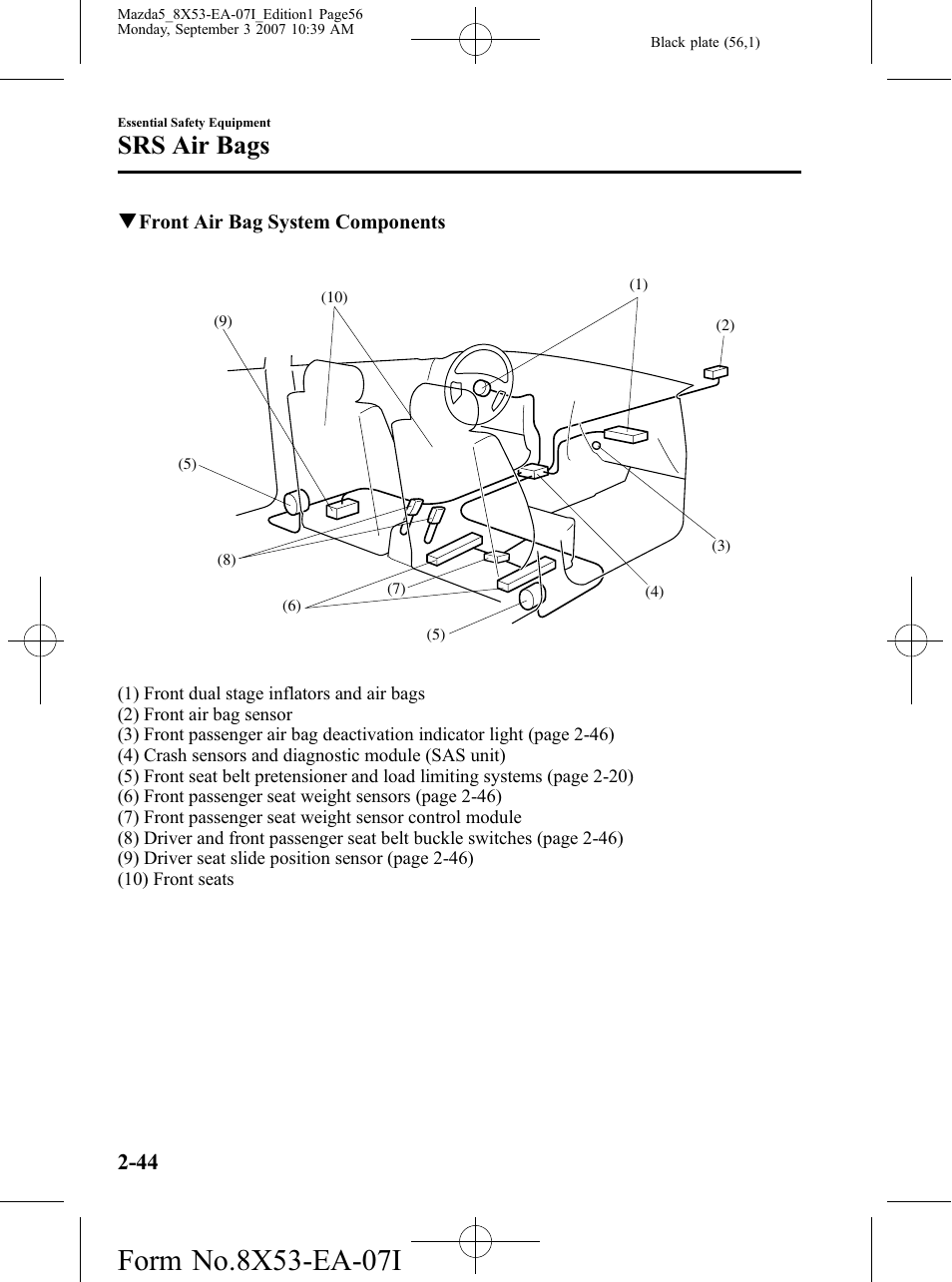 Srs air bags | Mazda 2008 5 User Manual | Page 56 / 376