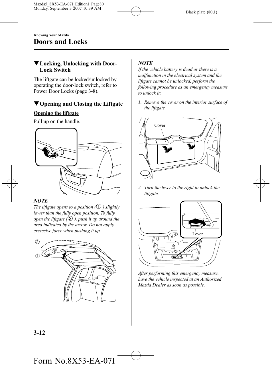 Doors and locks | Mazda 2008 5 User Manual | Page 80 / 376