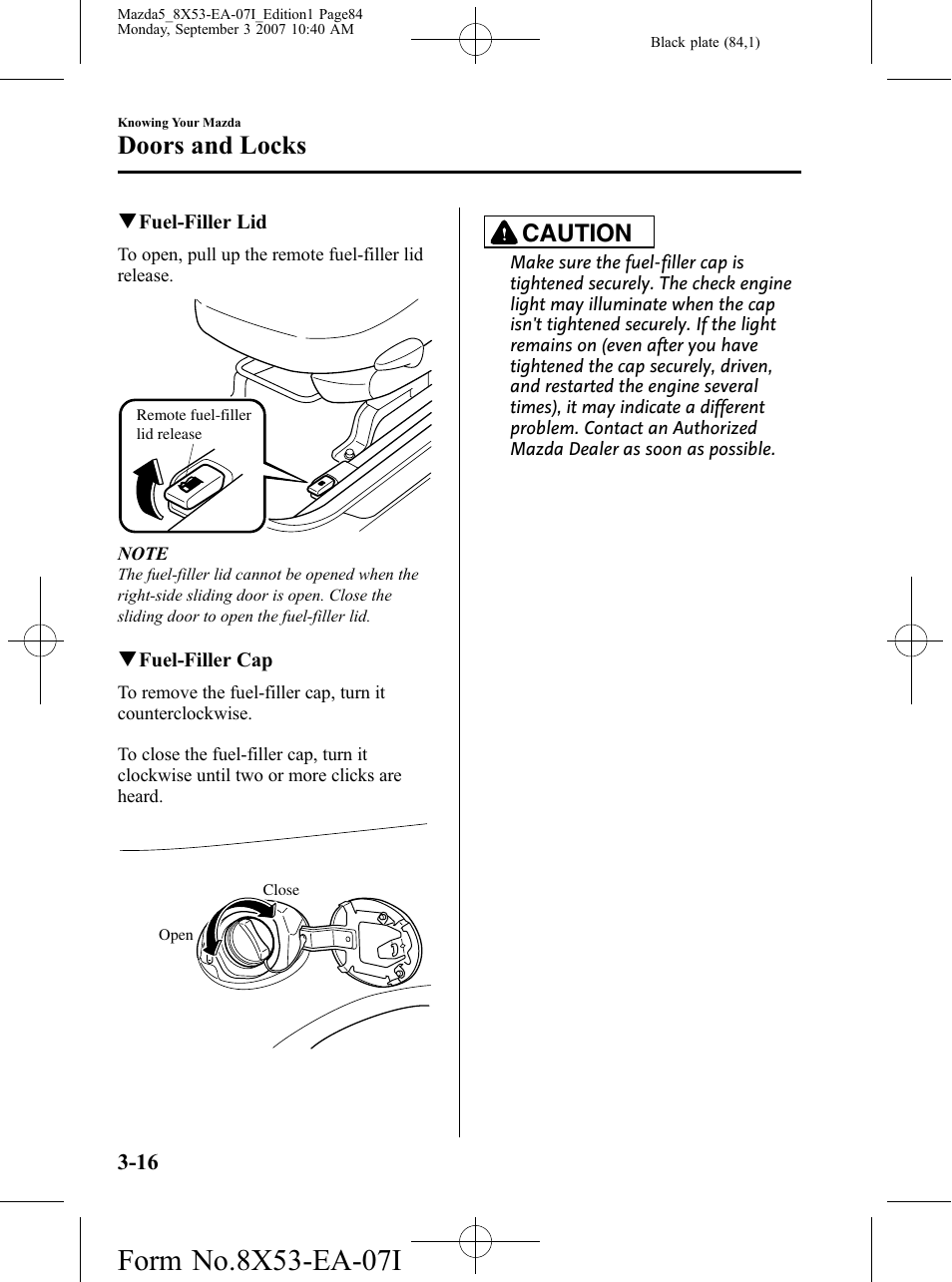Doors and locks, Caution | Mazda 2008 5 User Manual | Page 84 / 376