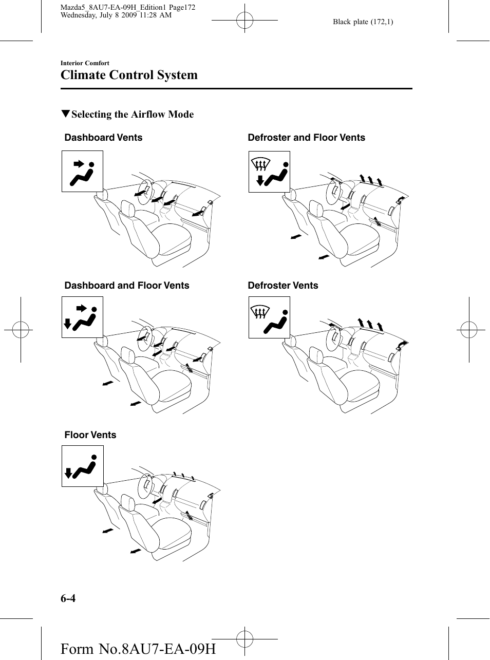 Form no.8au7-ea-09h, Climate control system | Mazda 2010 5 User Manual | Page 172 / 388