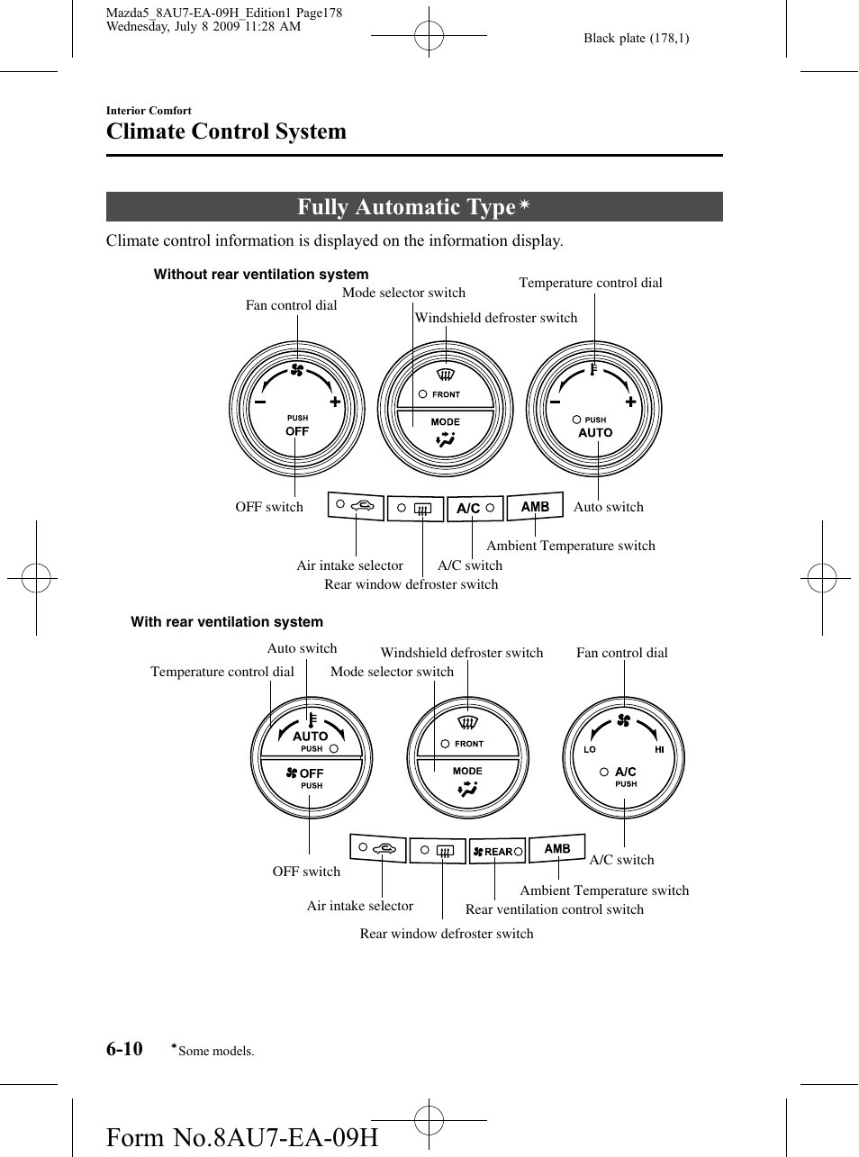 Fully automatic type, Form no.8au7-ea-09h, Climate control system | Mazda 2010 5 User Manual | Page 178 / 388