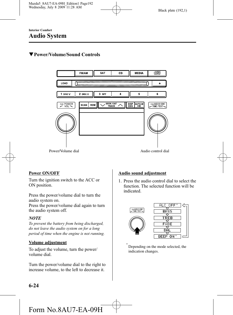 Form no.8au7-ea-09h, Audio system | Mazda 2010 5 User Manual | Page 192 / 388
