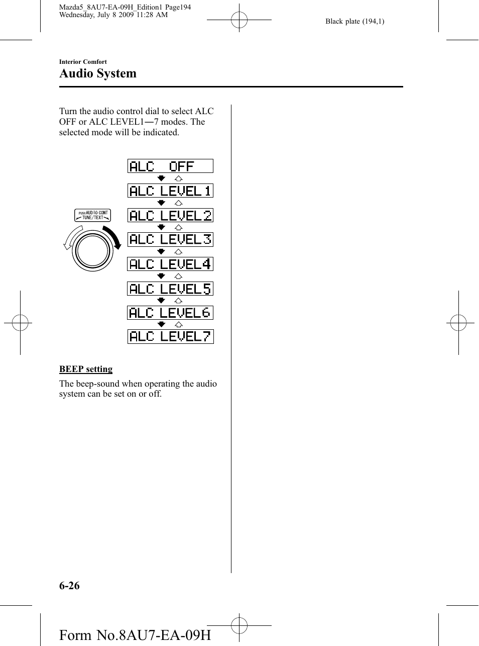 Form no.8au7-ea-09h, Audio system | Mazda 2010 5 User Manual | Page 194 / 388