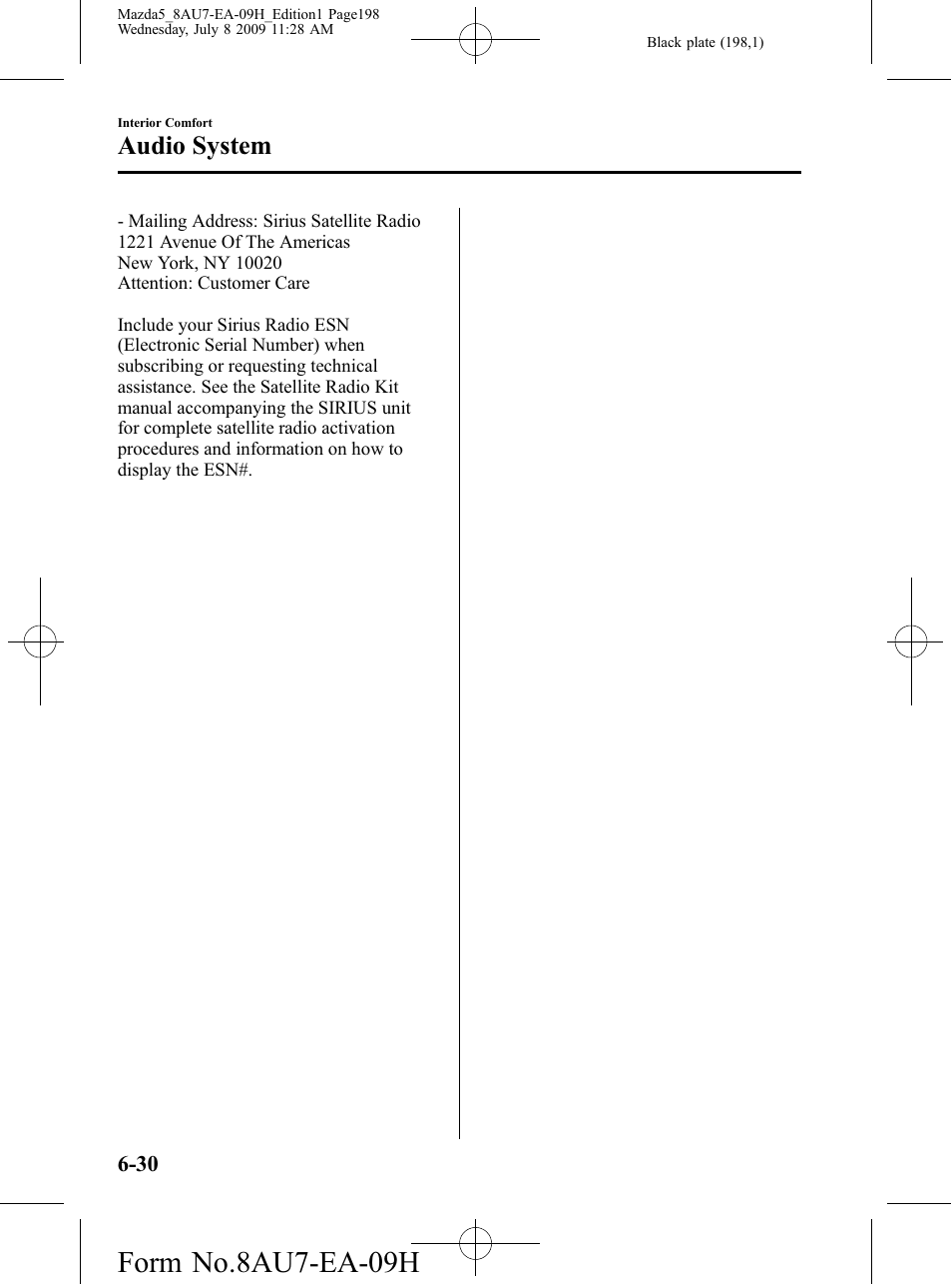 Form no.8au7-ea-09h, Audio system | Mazda 2010 5 User Manual | Page 198 / 388