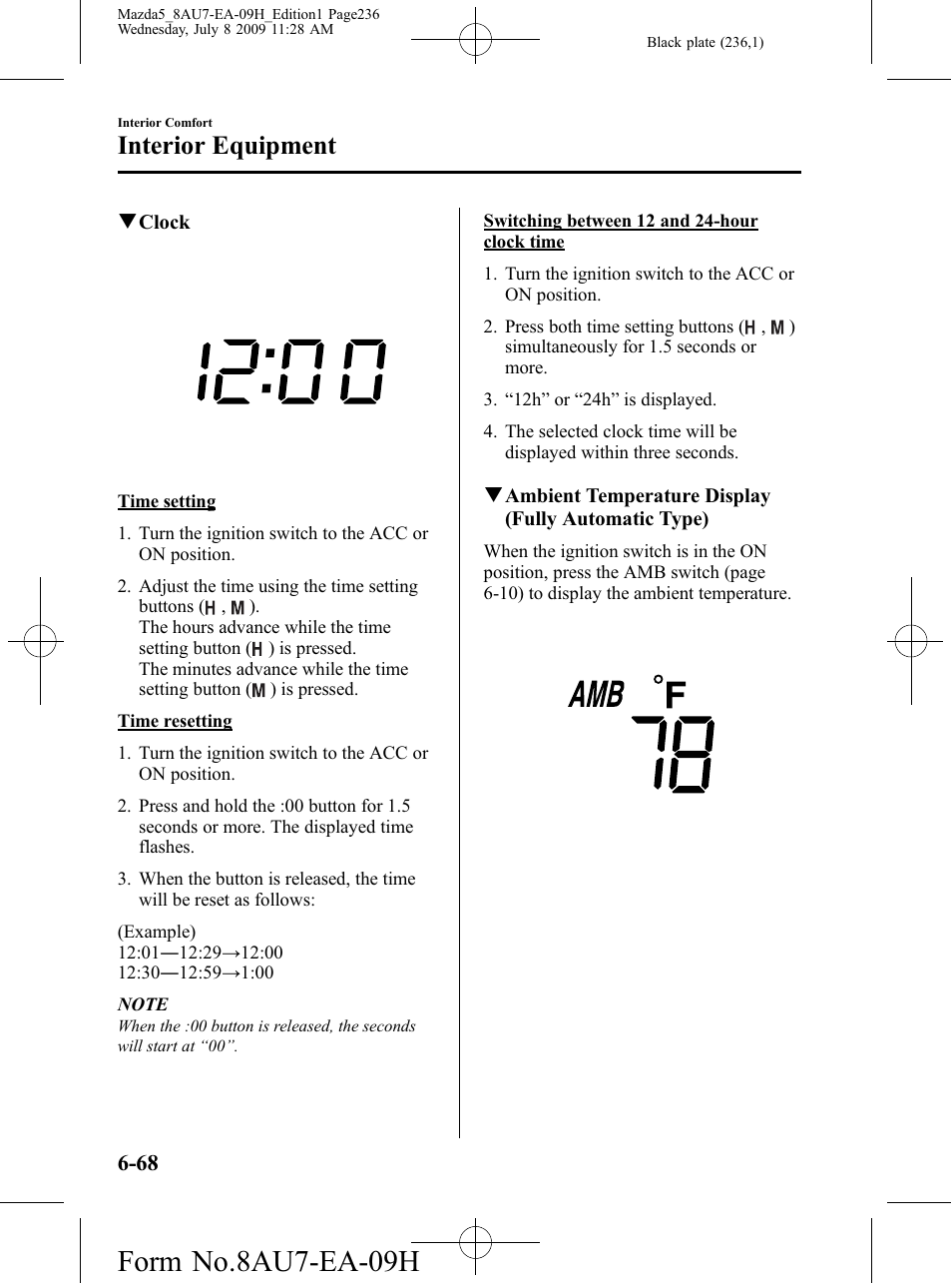Form no.8au7-ea-09h, Interior equipment | Mazda 2010 5 User Manual | Page 236 / 388
