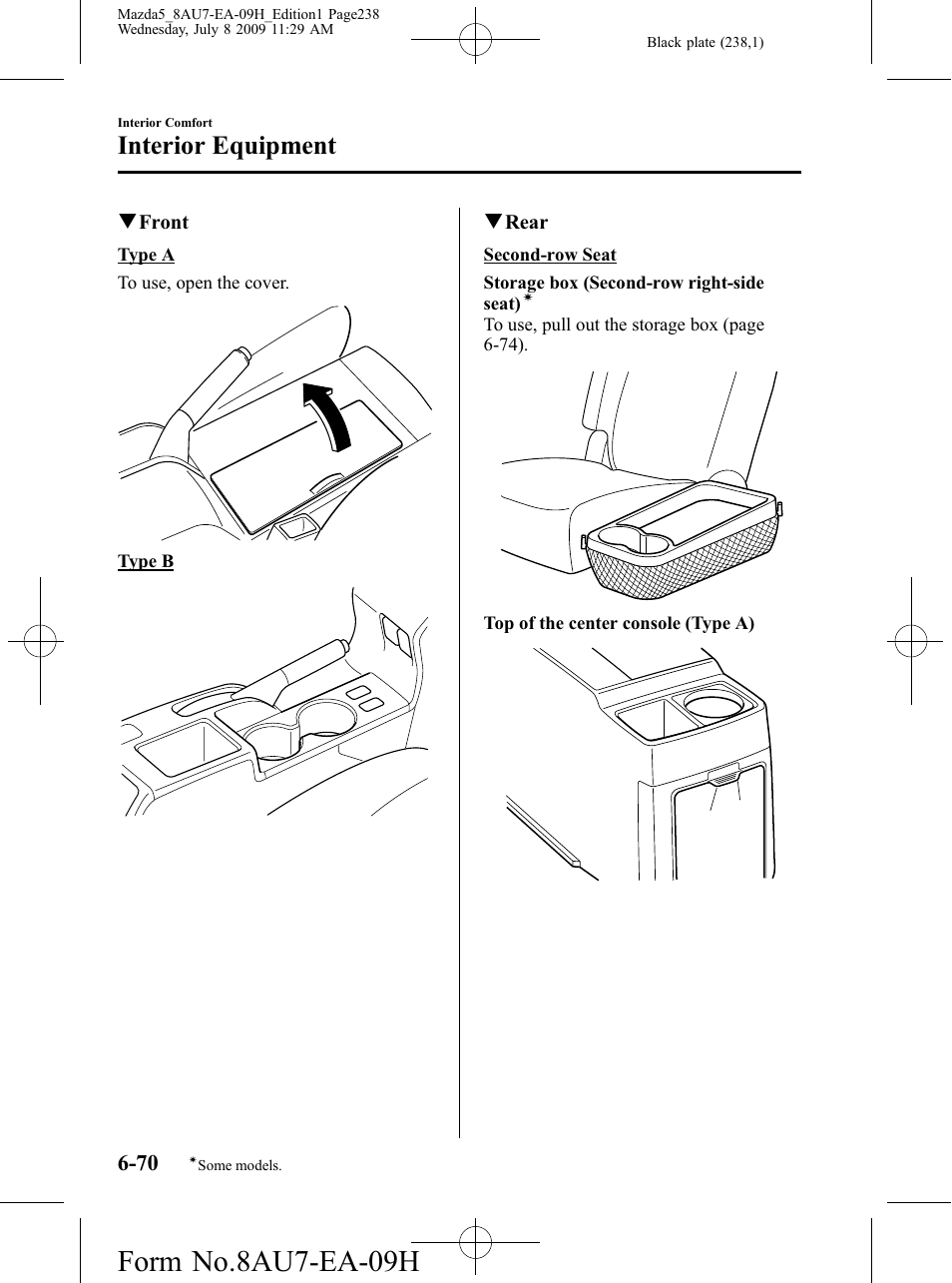 Form no.8au7-ea-09h, Interior equipment | Mazda 2010 5 User Manual | Page 238 / 388