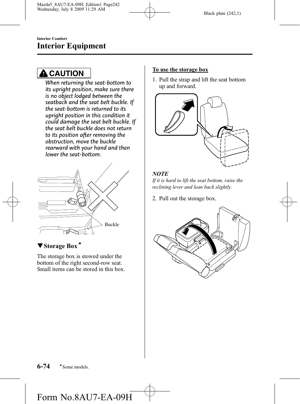 Form no.8au7-ea-09h, Interior equipment, Caution | Mazda 2010 5 User Manual | Page 242 / 388