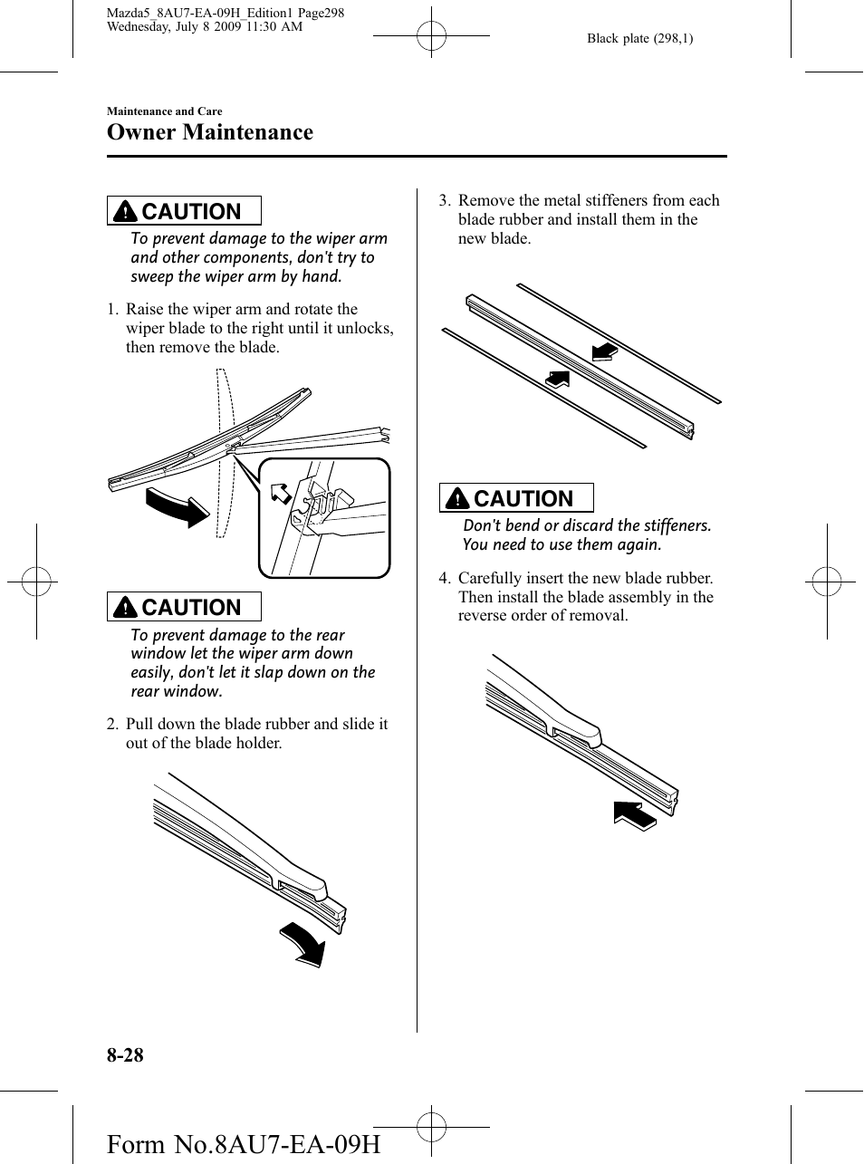 Form no.8au7-ea-09h, Owner maintenance, Caution | Mazda 2010 5 User Manual | Page 298 / 388