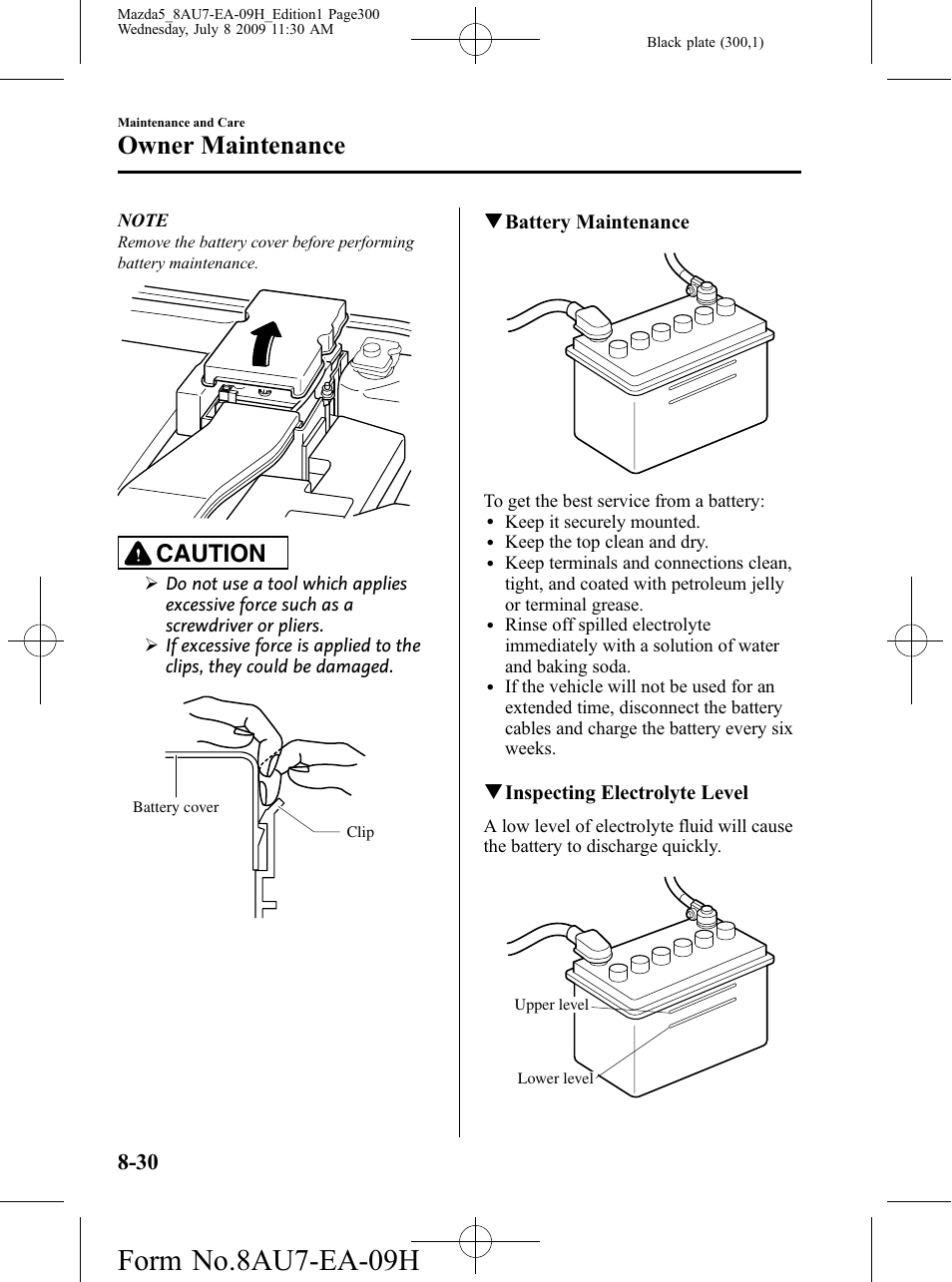 Form no.8au7-ea-09h, Owner maintenance, Caution | Mazda 2010 5 User Manual | Page 300 / 388