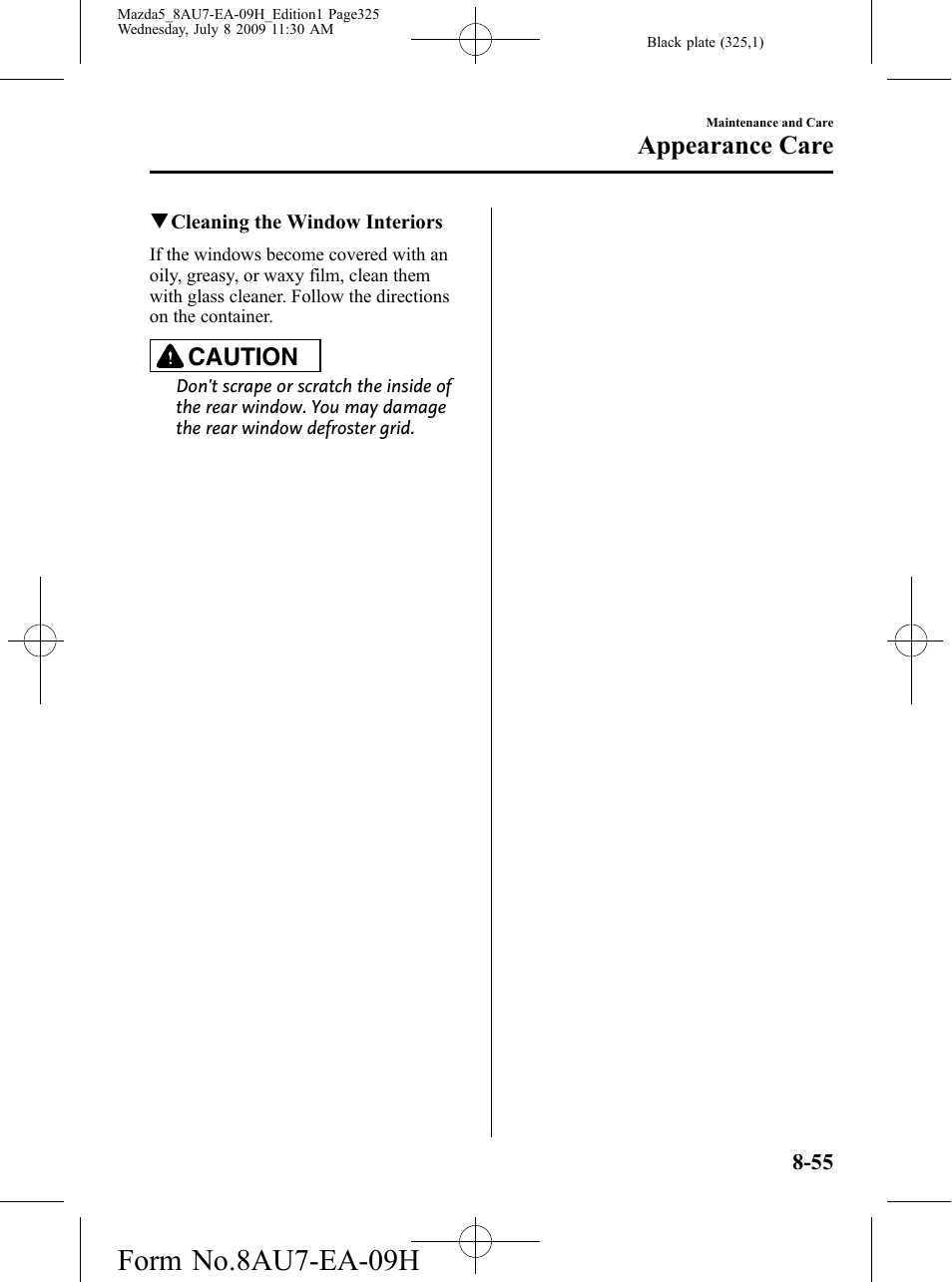 Form no.8au7-ea-09h, Appearance care, Caution | Mazda 2010 5 User Manual | Page 325 / 388