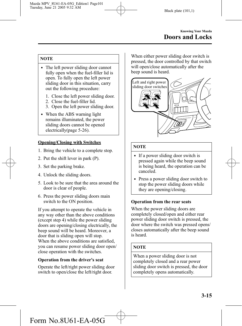 Doors and locks | Mazda 2006 MPV User Manual | Page 101 / 364