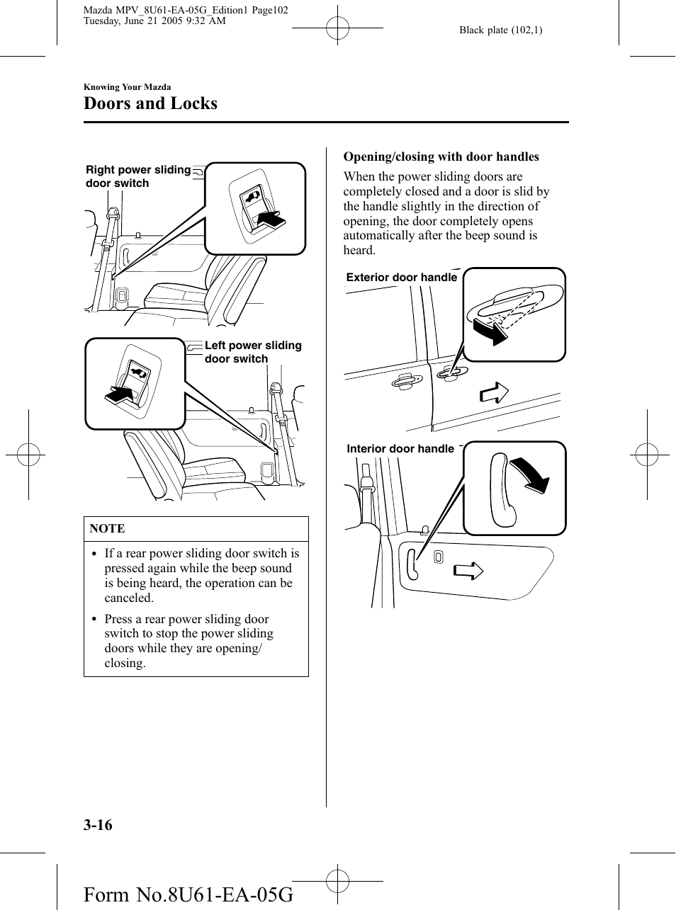 Doors and locks | Mazda 2006 MPV User Manual | Page 102 / 364