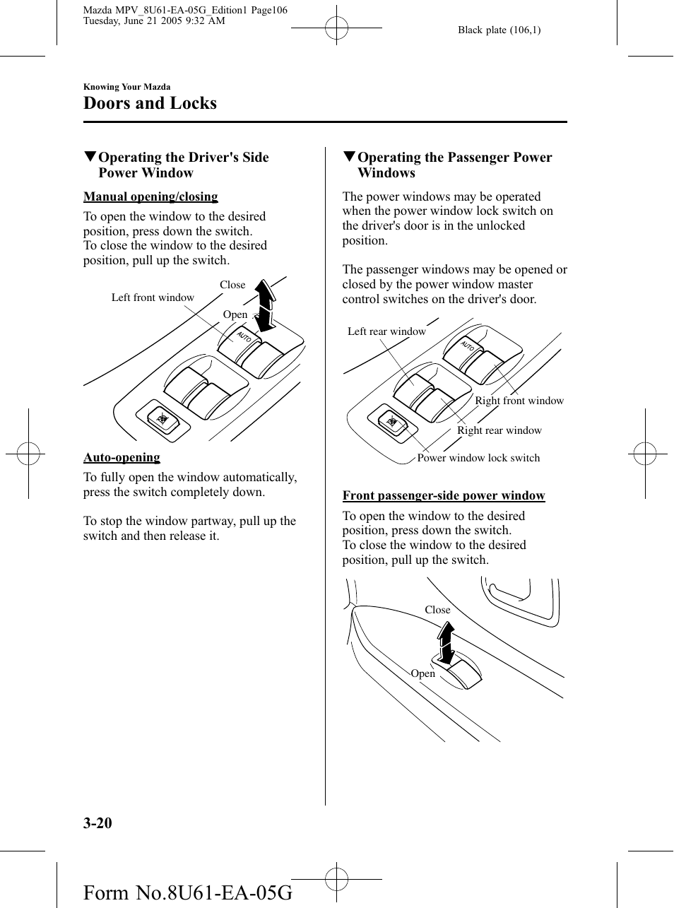 Doors and locks | Mazda 2006 MPV User Manual | Page 106 / 364