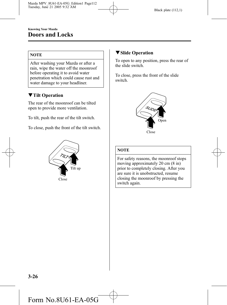 Doors and locks | Mazda 2006 MPV User Manual | Page 112 / 364