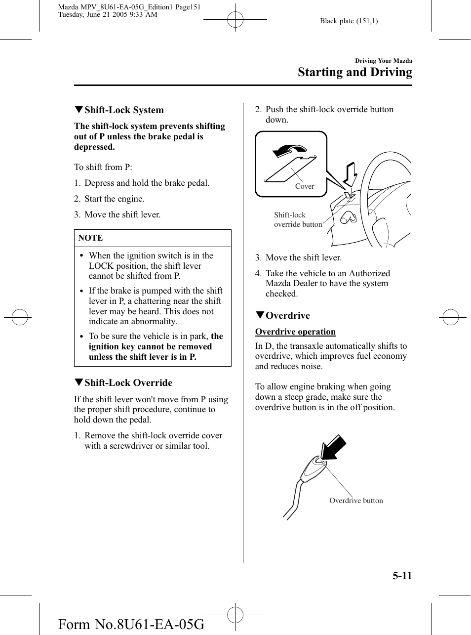 Starting and driving | Mazda 2006 MPV User Manual | Page 151 / 364