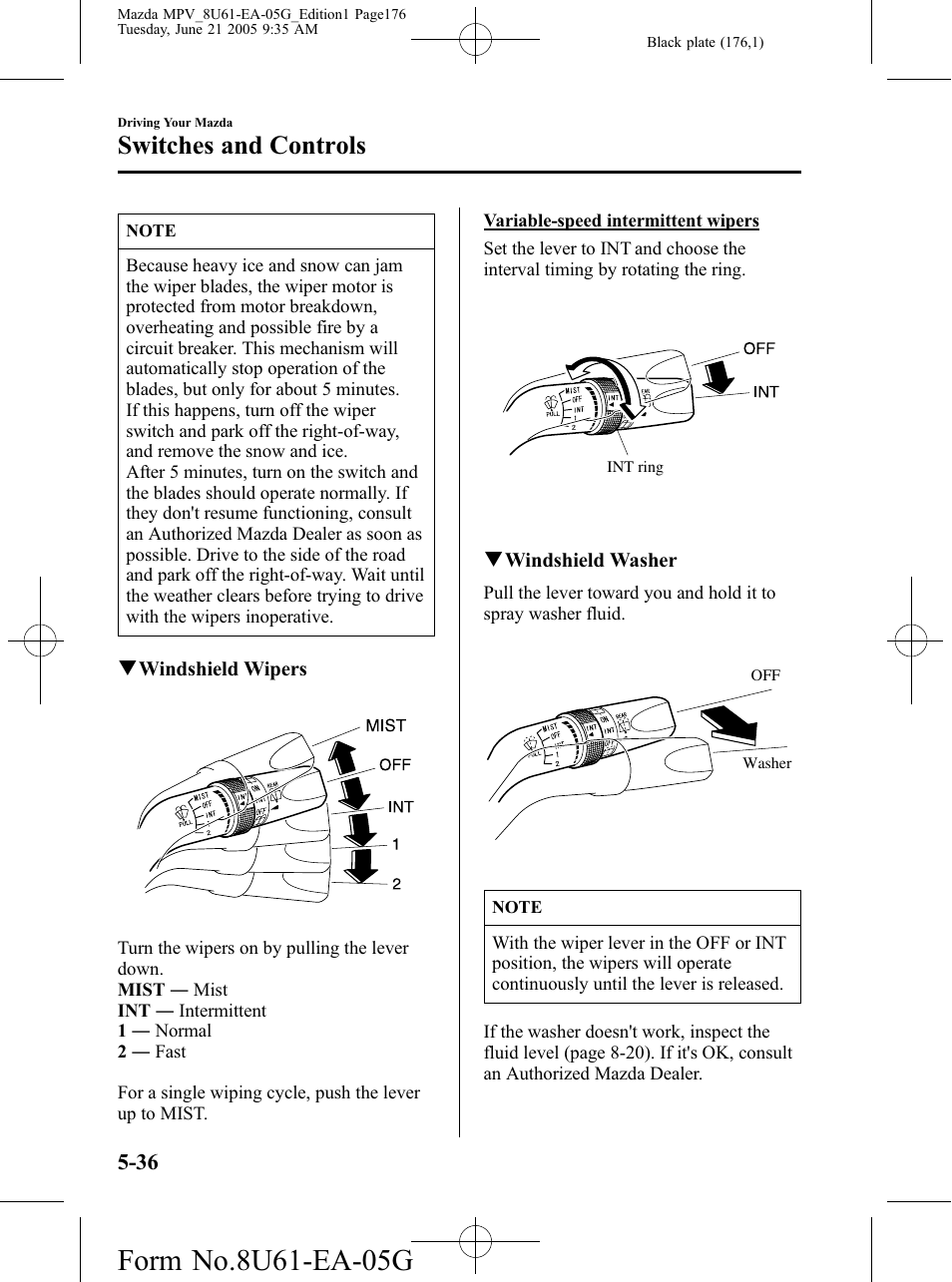 Switches and controls | Mazda 2006 MPV User Manual | Page 176 / 364