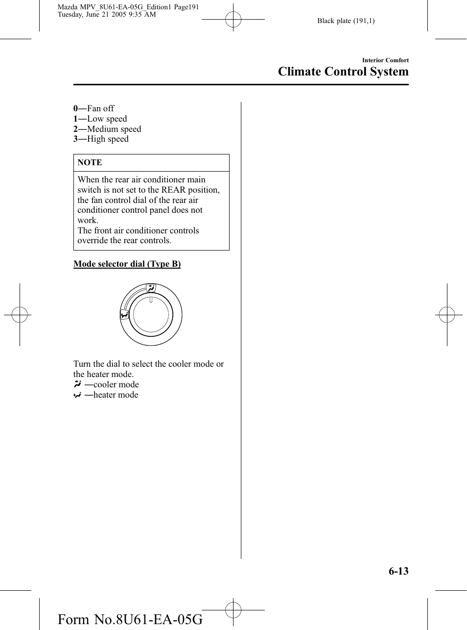 Climate control system | Mazda 2006 MPV User Manual | Page 191 / 364