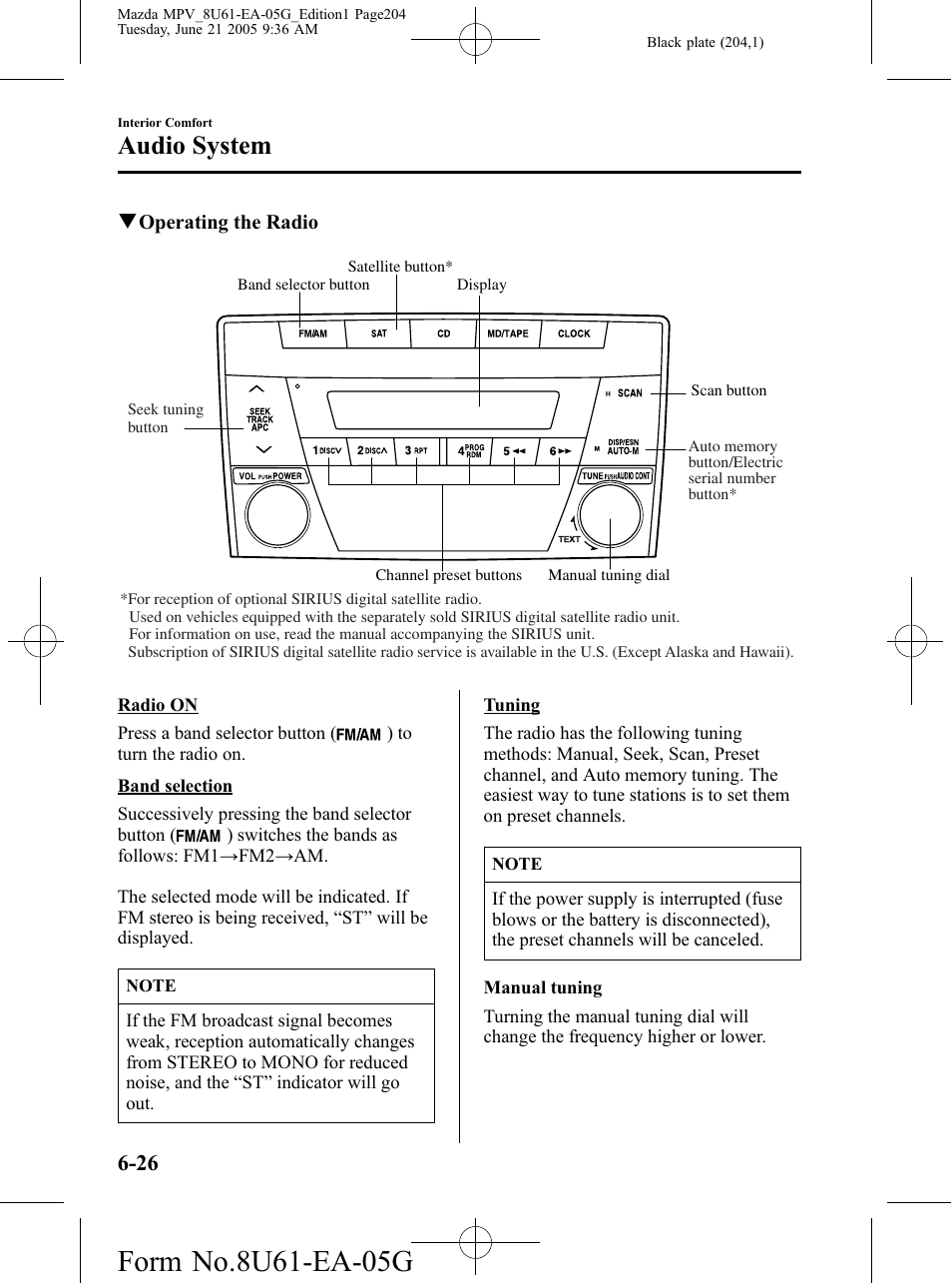 Audio system | Mazda 2006 MPV User Manual | Page 204 / 364