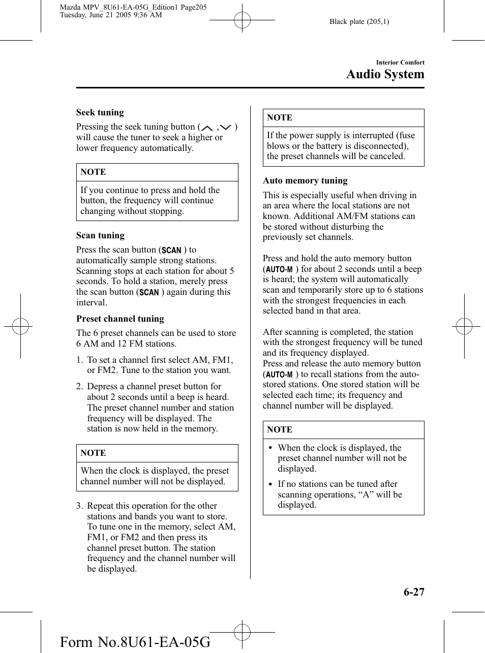 Audio system | Mazda 2006 MPV User Manual | Page 205 / 364