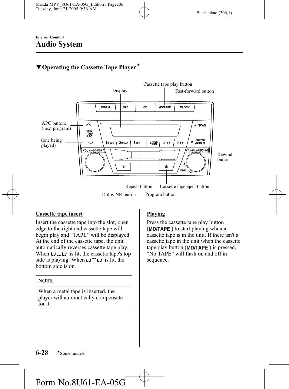 Audio system | Mazda 2006 MPV User Manual | Page 206 / 364