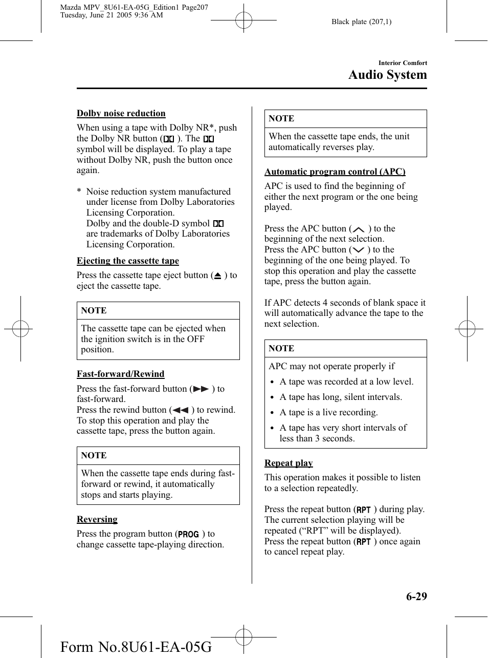 Audio system | Mazda 2006 MPV User Manual | Page 207 / 364
