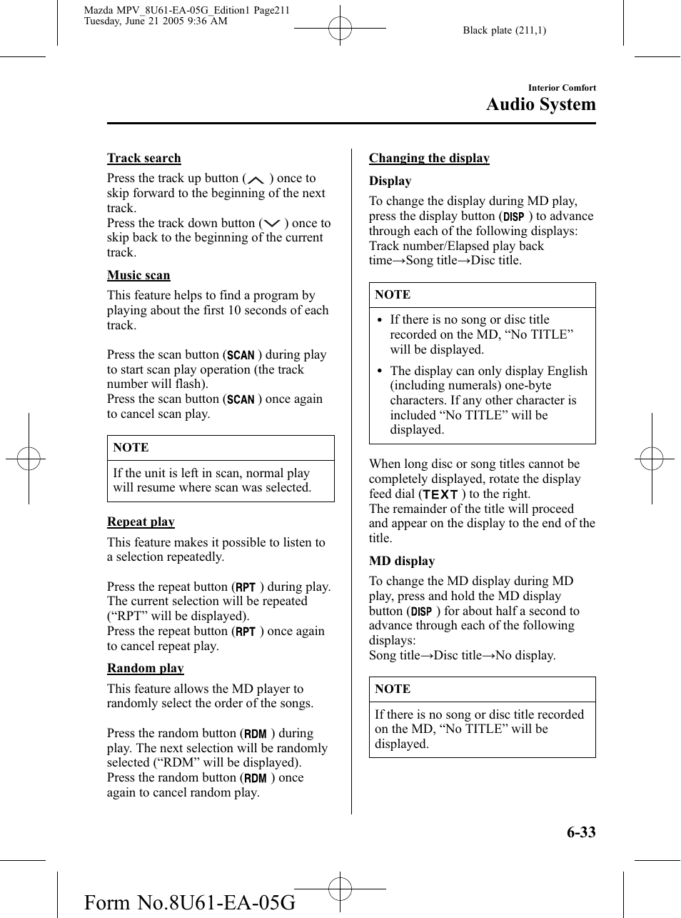 Audio system | Mazda 2006 MPV User Manual | Page 211 / 364