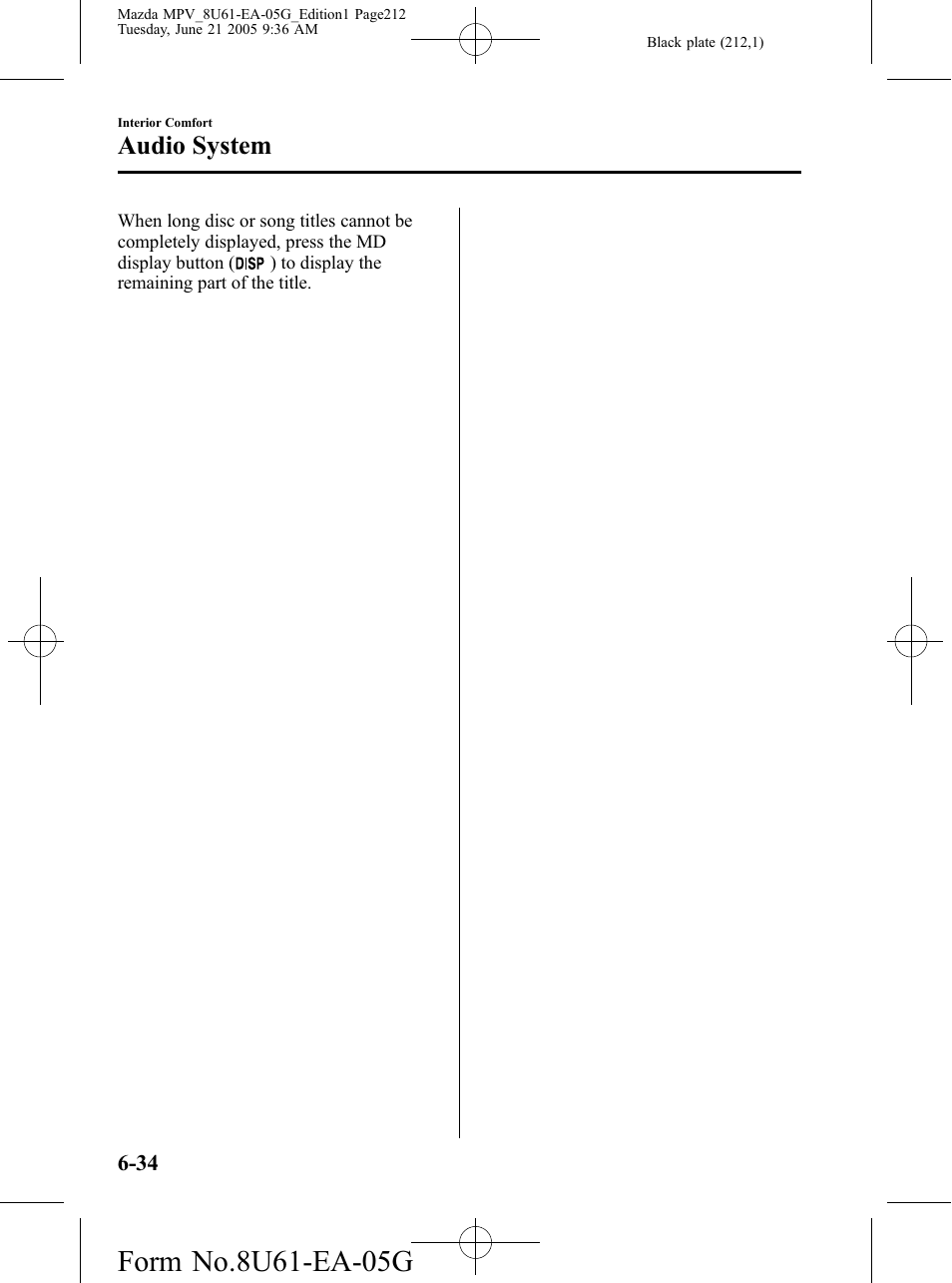 Audio system | Mazda 2006 MPV User Manual | Page 212 / 364