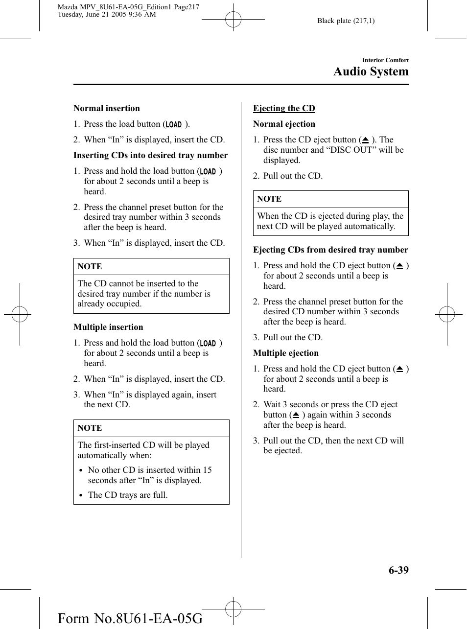 Audio system | Mazda 2006 MPV User Manual | Page 217 / 364