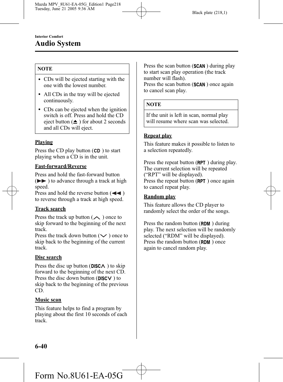 Audio system | Mazda 2006 MPV User Manual | Page 218 / 364