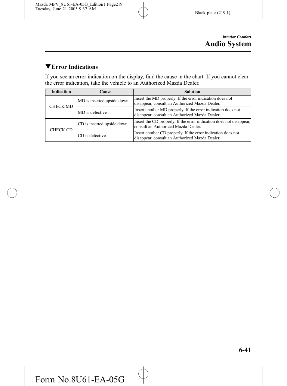 Audio system | Mazda 2006 MPV User Manual | Page 219 / 364