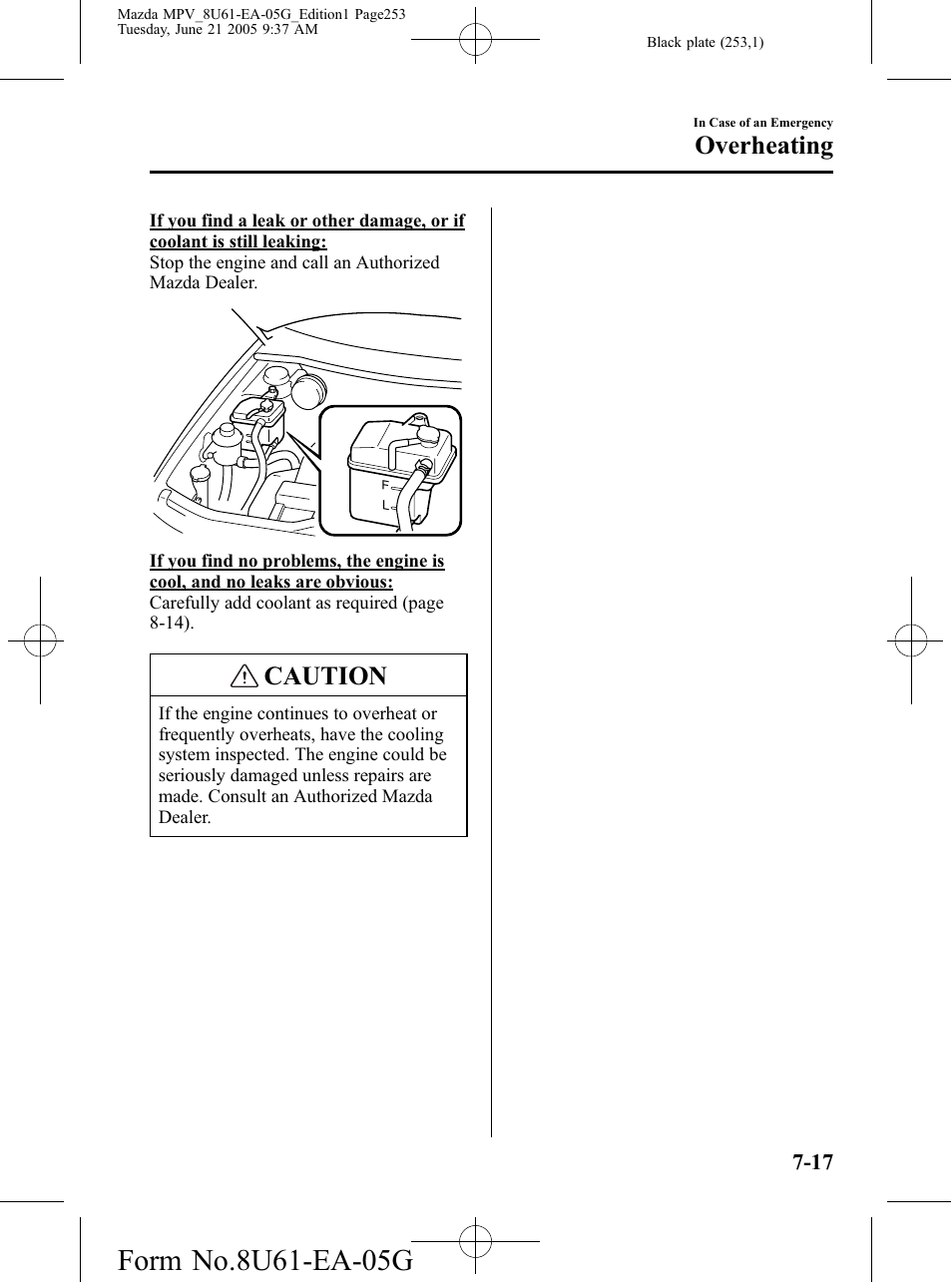 Caution, Overheating | Mazda 2006 MPV User Manual | Page 253 / 364