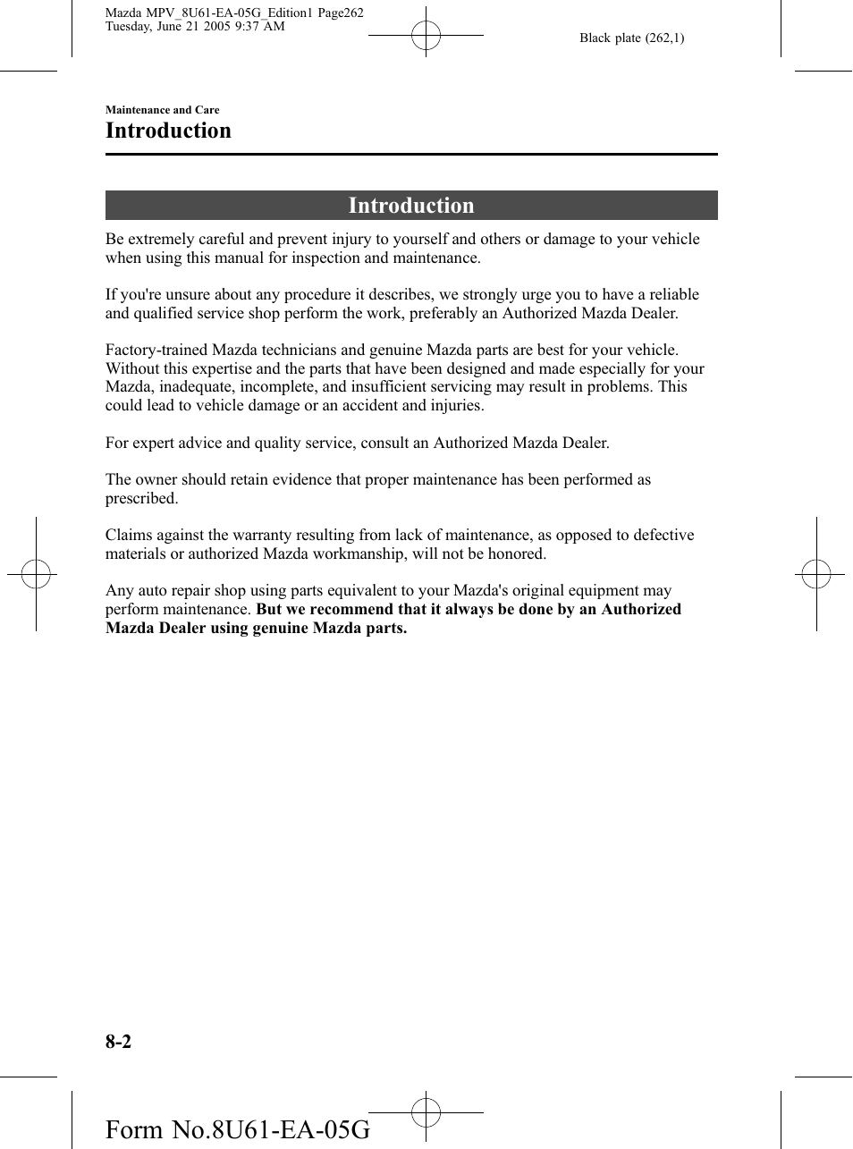 Introduction, Introduction -2 | Mazda 2006 MPV User Manual | Page 262 / 364