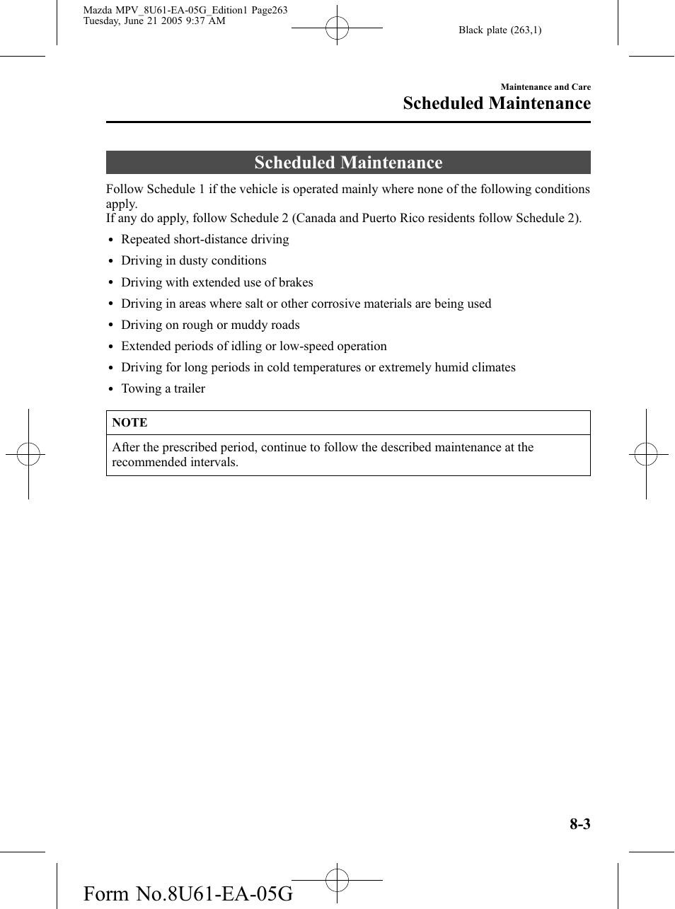 Scheduled maintenance, Scheduled maintenance -3 | Mazda 2006 MPV User Manual | Page 263 / 364