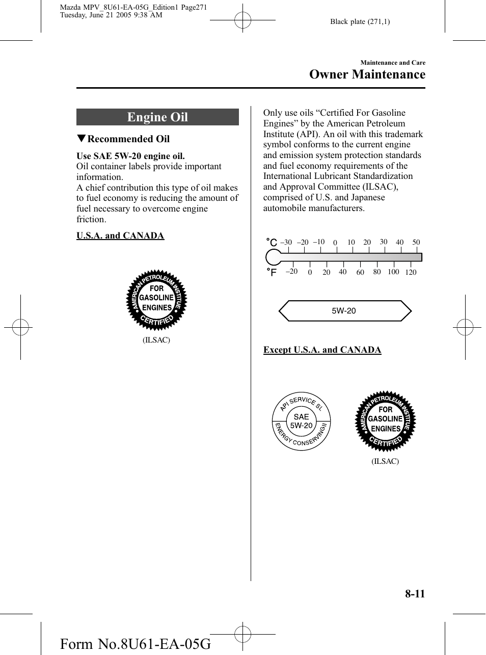 Engine oil, Engine oil -11, Owner maintenance | Mazda 2006 MPV User Manual | Page 271 / 364