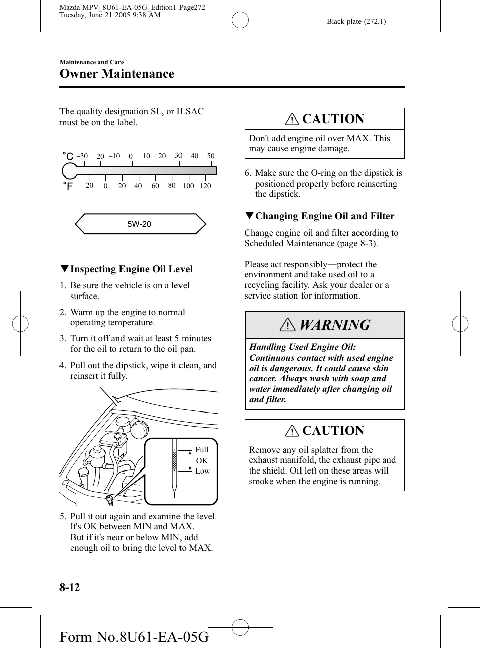Warning, Caution, Owner maintenance | Mazda 2006 MPV User Manual | Page 272 / 364
