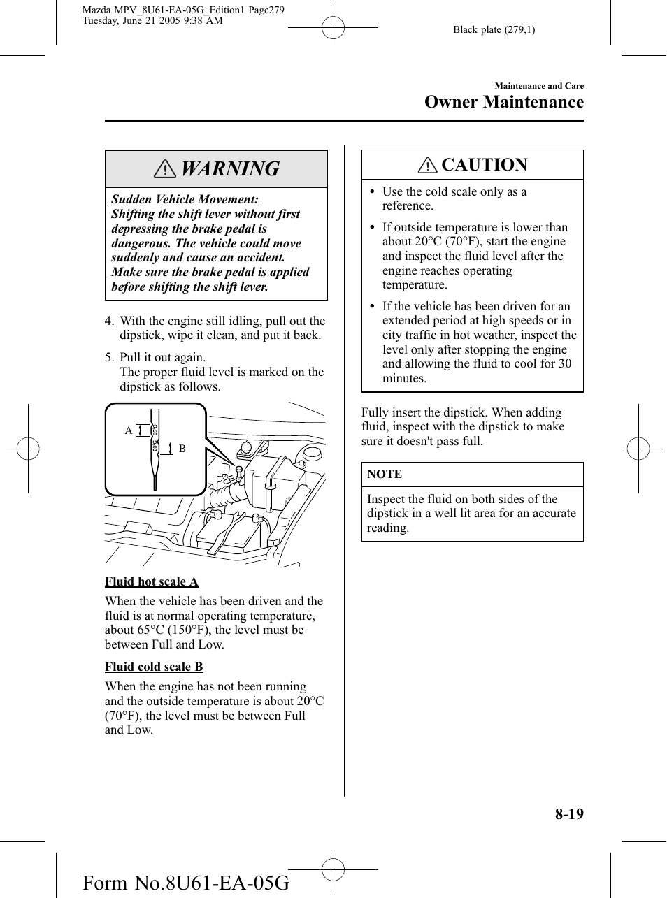 Warning, Caution, Owner maintenance | Mazda 2006 MPV User Manual | Page 279 / 364