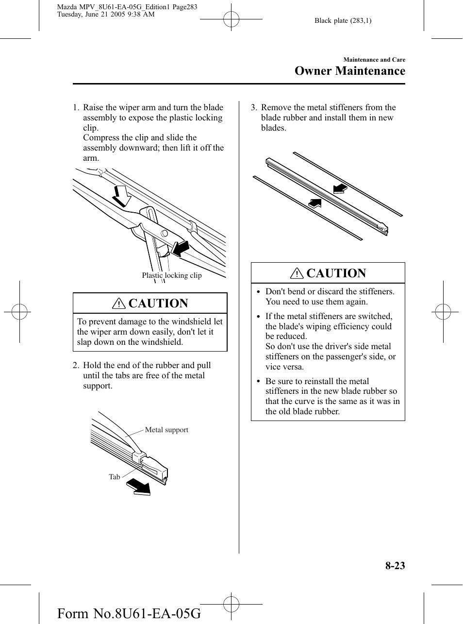 Caution, Owner maintenance | Mazda 2006 MPV User Manual | Page 283 / 364