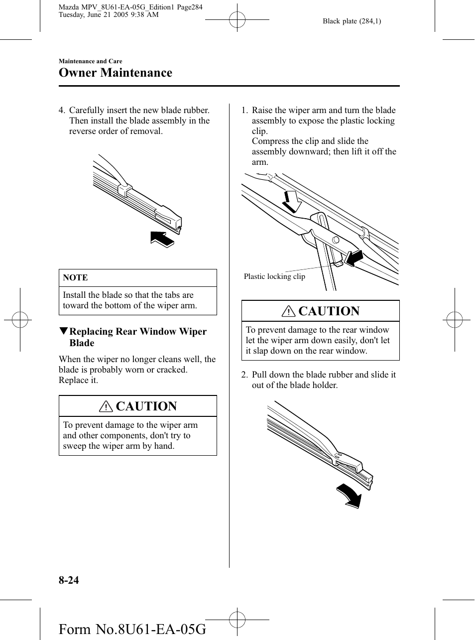 Caution, Owner maintenance | Mazda 2006 MPV User Manual | Page 284 / 364