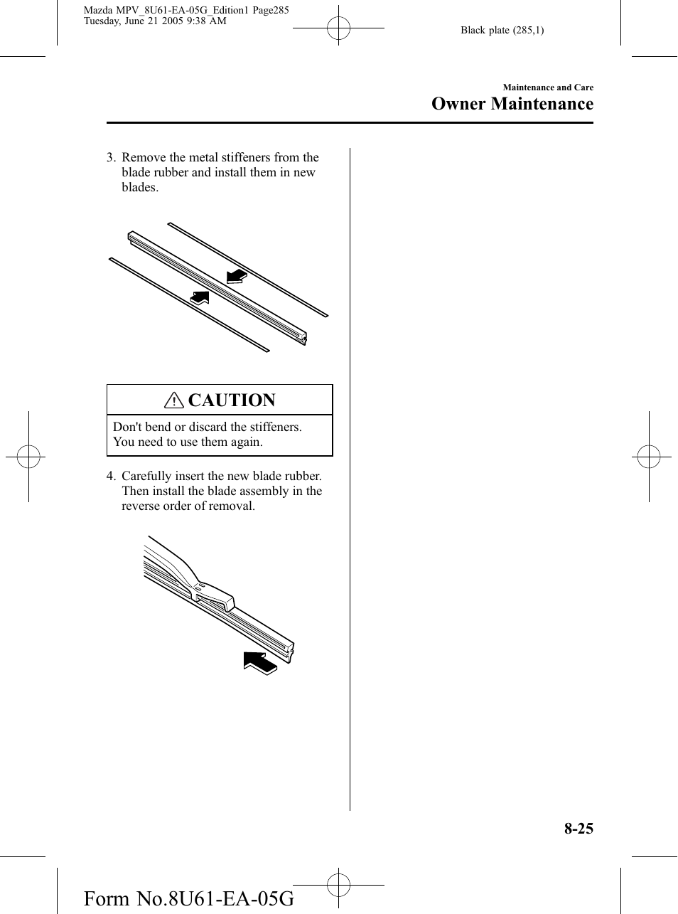 Caution, Owner maintenance | Mazda 2006 MPV User Manual | Page 285 / 364