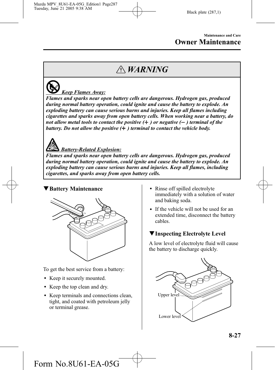 Warning, Owner maintenance | Mazda 2006 MPV User Manual | Page 287 / 364