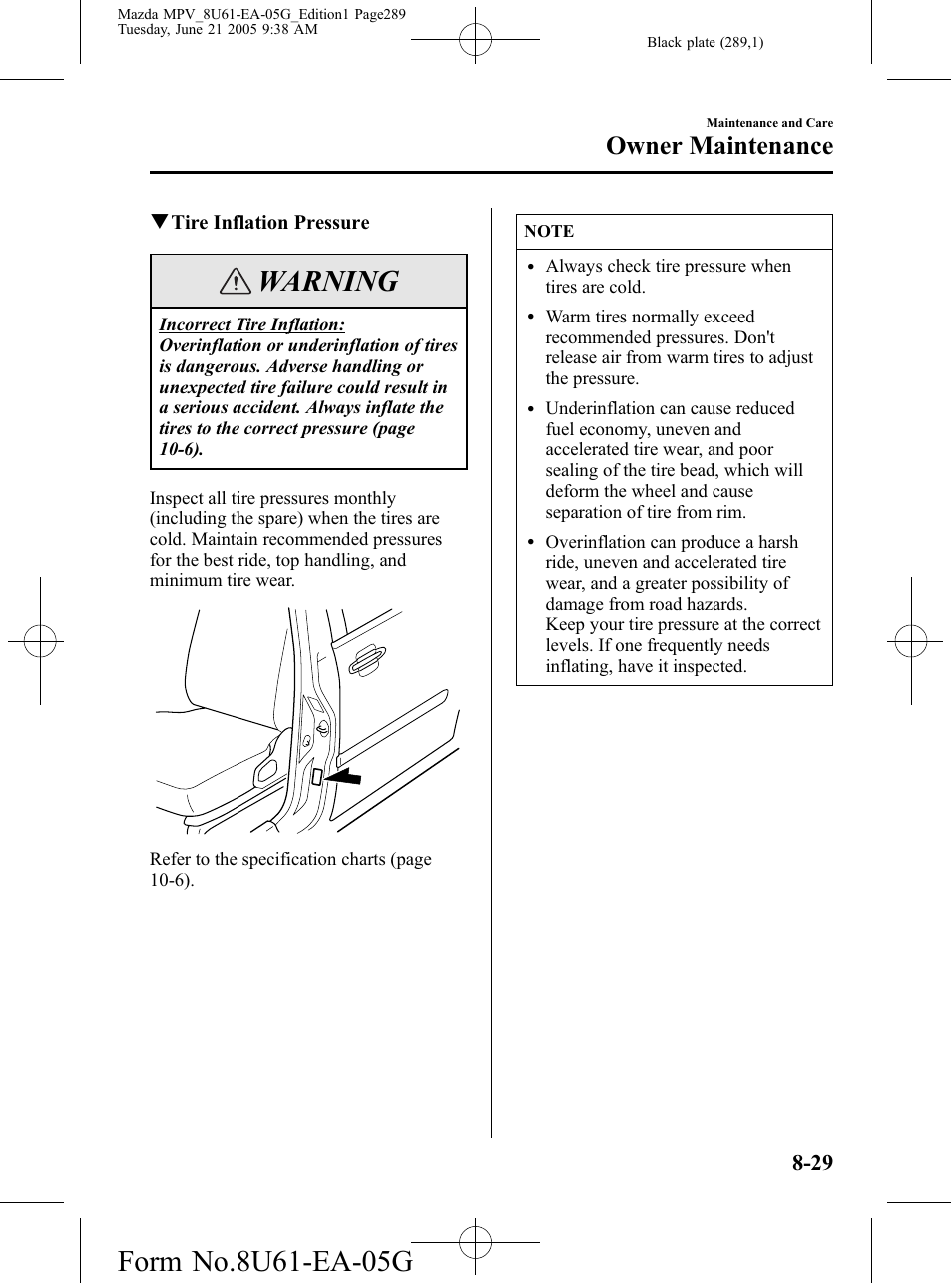Warning, Owner maintenance | Mazda 2006 MPV User Manual | Page 289 / 364