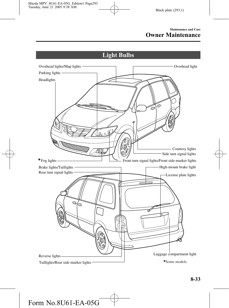 Light bulbs, Light bulbs -33, Owner maintenance | Mazda 2006 MPV User Manual | Page 293 / 364