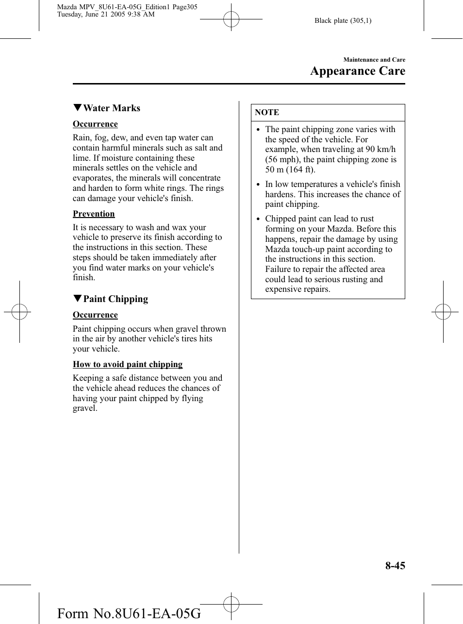 Appearance care | Mazda 2006 MPV User Manual | Page 305 / 364