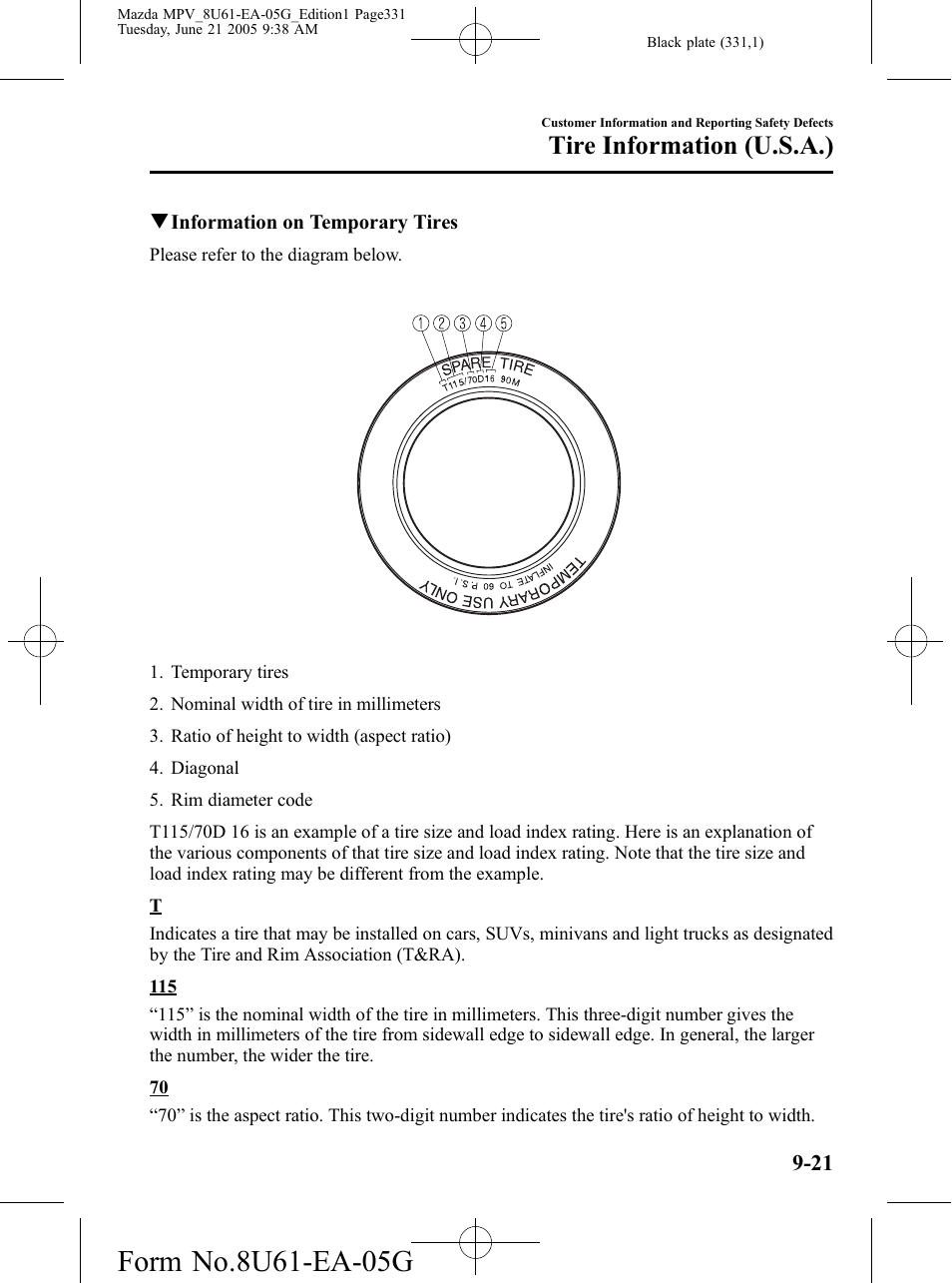 Tire information (u.s.a.) | Mazda 2006 MPV User Manual | Page 331 / 364
