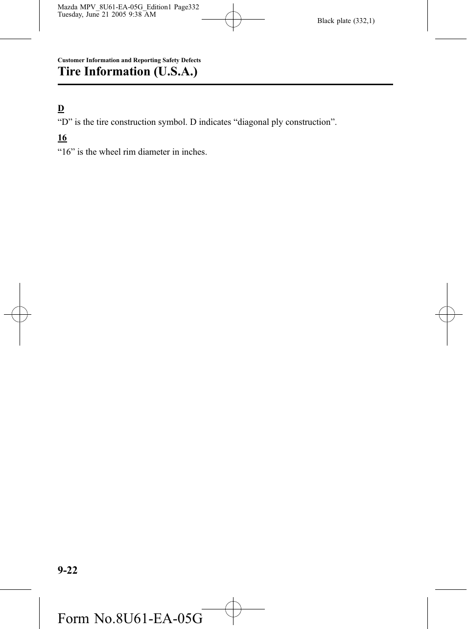 Tire information (u.s.a.) | Mazda 2006 MPV User Manual | Page 332 / 364