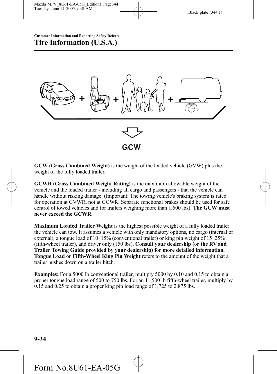 Tire information (u.s.a.) | Mazda 2006 MPV User Manual | Page 344 / 364