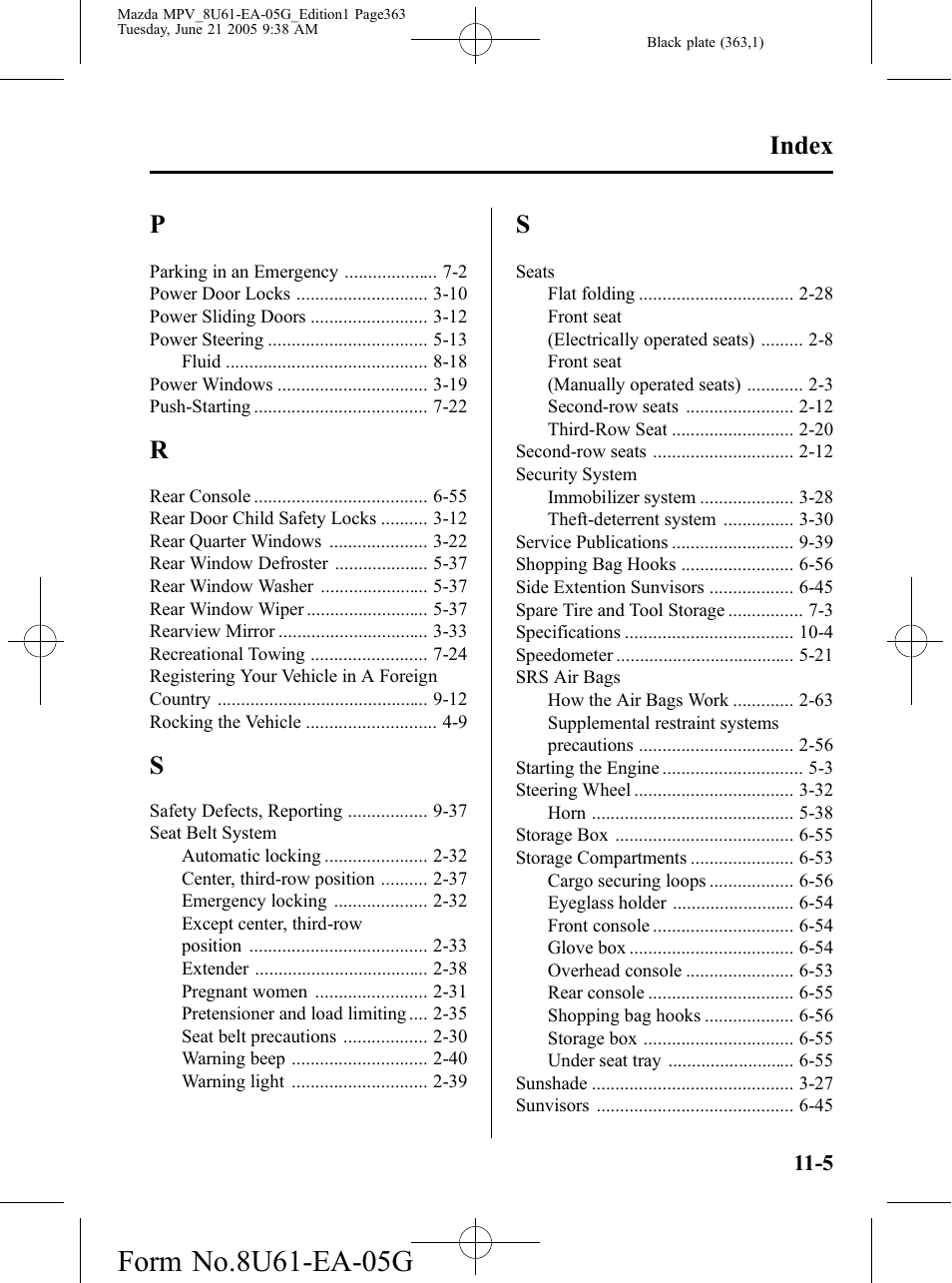 Index | Mazda 2006 MPV User Manual | Page 363 / 364