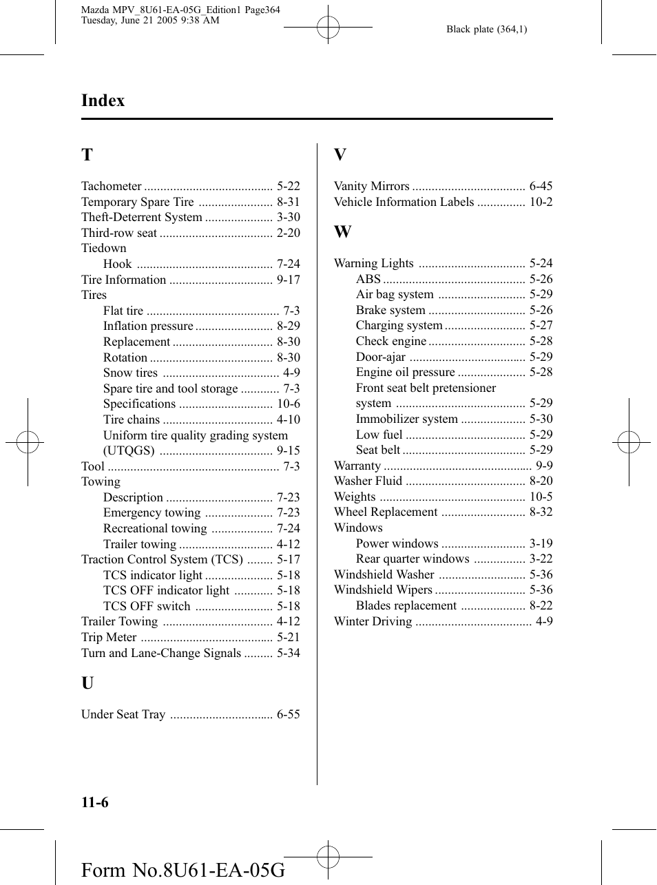 Index | Mazda 2006 MPV User Manual | Page 364 / 364